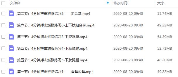 《极速减肥运动，4分钟家庭实用搏击燃脂课》视频课程合集百度云网盘下载(完整版)[MP4/309.50MB]