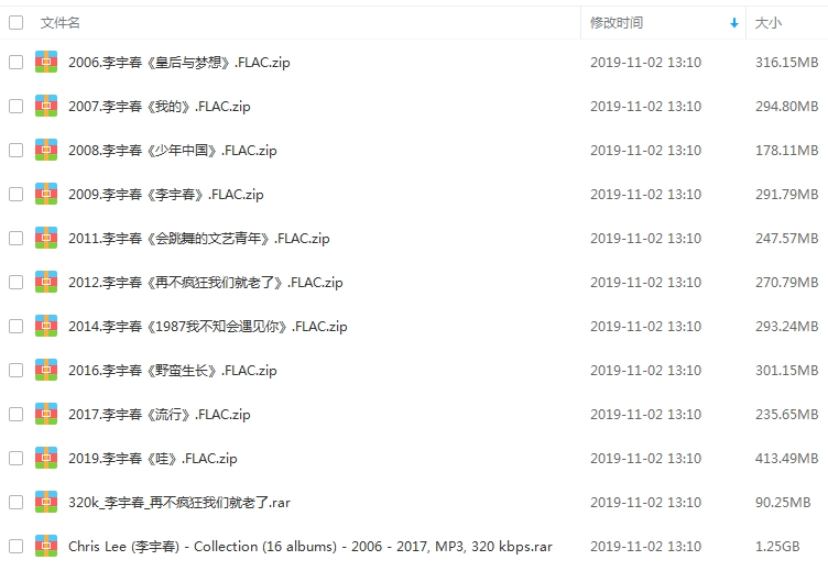 李宇春16张专辑歌曲合集[FLAC/MP3/4.11GB]百度云网盘下载