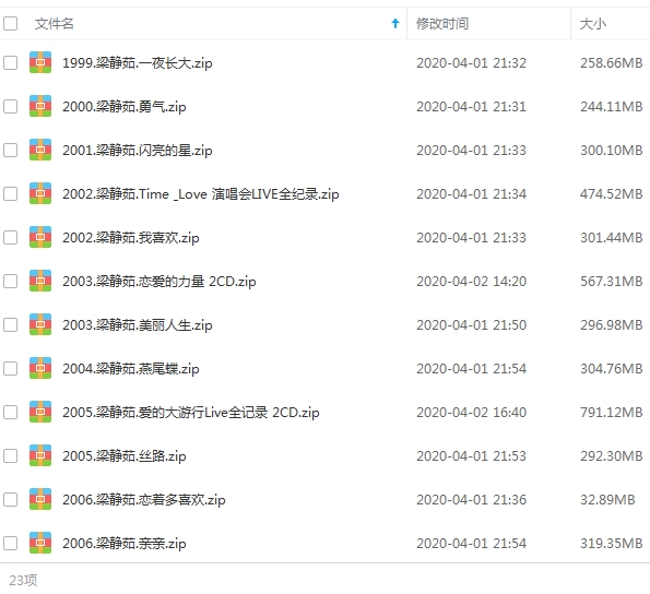 梁静茹1999-2019年20专辑歌曲合集无损+MP3打包百度云网盘下载