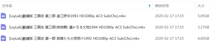 三国志剧场版3部(1992-1994)合集国日双语中文字幕[MKV/12.82GB]百度云网盘下载