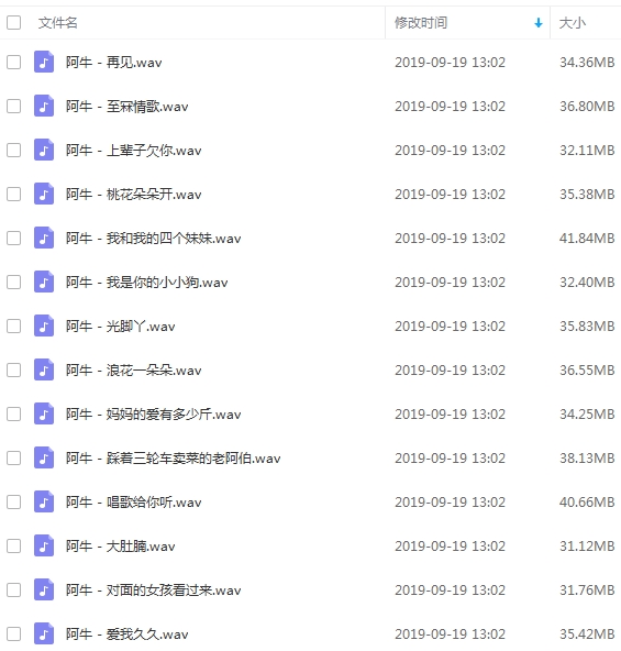 阿牛无损歌曲精选14首[WAV/496.60MB]百度云网盘下载