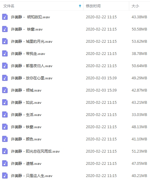 许美静无损歌曲精选14首[WAV/633.12MB]百度云网盘下载