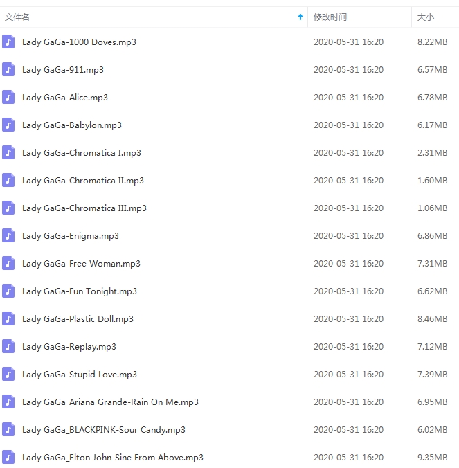 Lady Gaga专辑《Chromatica》16首歌曲合集[MP3/98.79MB]百度云网盘下载