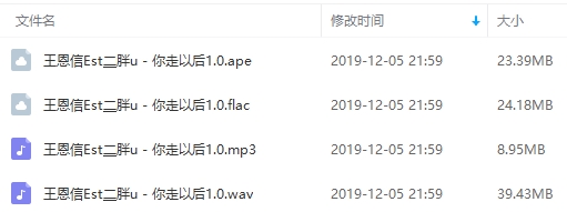 王恩信Est&二胖u单曲《你走以后1.0》[APE/WAV/FLAC/MP3/95.94MB]百度云网盘下载