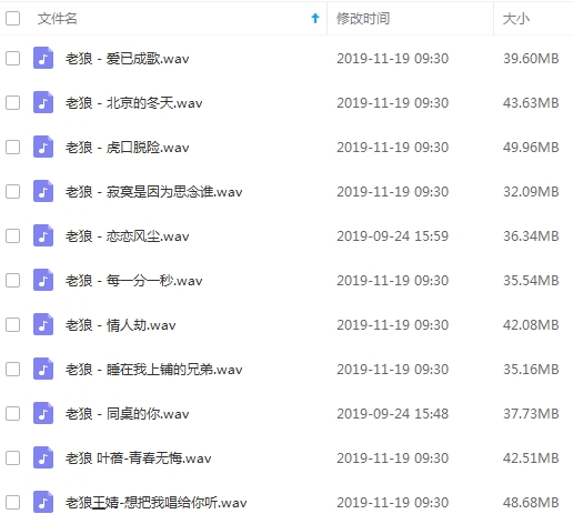 老狼歌曲精选11首[WAV/443.33MB]百度云网盘下载