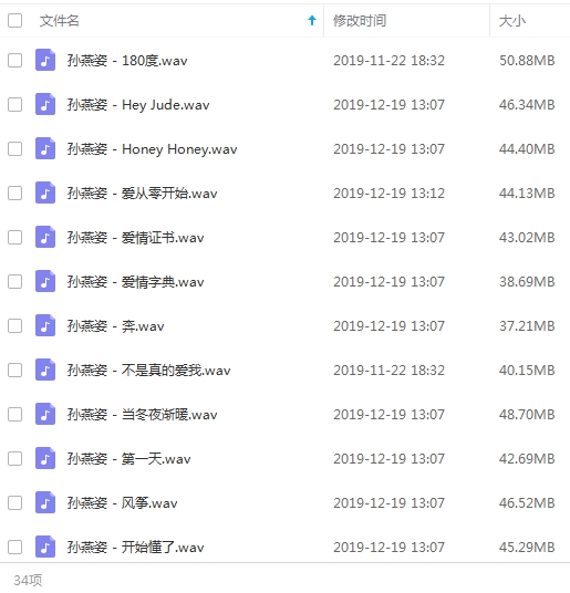 孙燕姿无损歌曲精选34首[WAV/1.38GB]百度云网盘下载