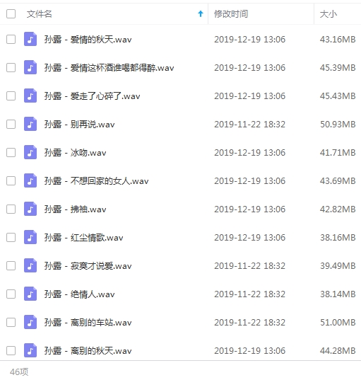 孙露无损歌曲合集46首[WAV/2.02GB]百度云网盘下载