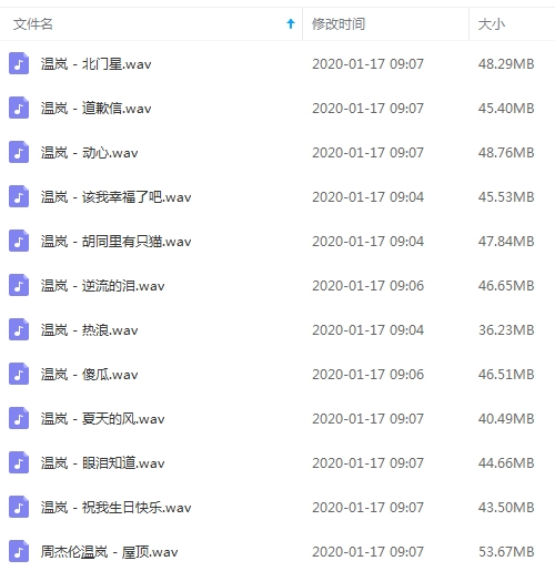 温岚无损歌曲经循12首[WAV/547.52MB]百度云网盘下载