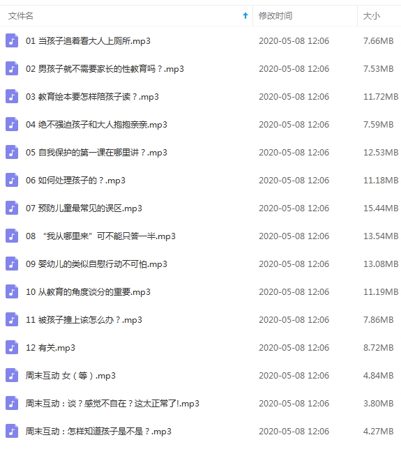 儿童性教育：让爱完整的12堂父母必修课音频合集[MP3/140.96MB]百度云网盘下载