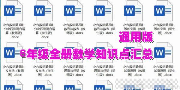 通用版6年级全册数学知识点汇总【docx文档】视频[MP4/18.41GB]百度云网盘下载